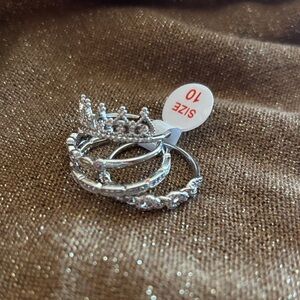 Elegant Silver Crown Ring Set